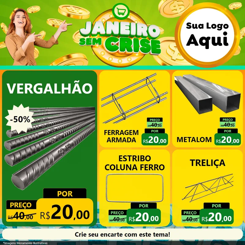 Modelo de Rede Social para Feed Facebook com o tema Janeiro Sem Crise para Ferragens