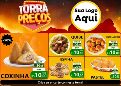 Modelo de Encarte para Encarte A4 Horizontal com o tema Torra Preços para Salgadaria