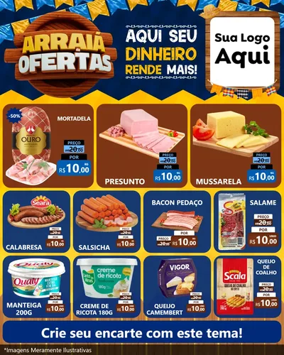 Modelo de Rede Social para Feed Instagram com o tema Arraiá de Ofertas - Junina para Frios e Laticínios