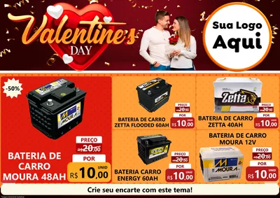 Modelo de Encarte para Encarte A4 Horizontal com o tema Valentine's Day para Baterias Elétricas