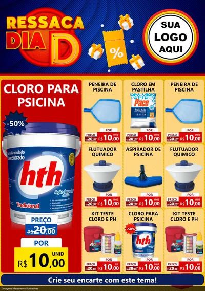 Modelo de Encarte para Encarte A4 Vertical com o tema Ressaca Dia D para Produtos para Piscina