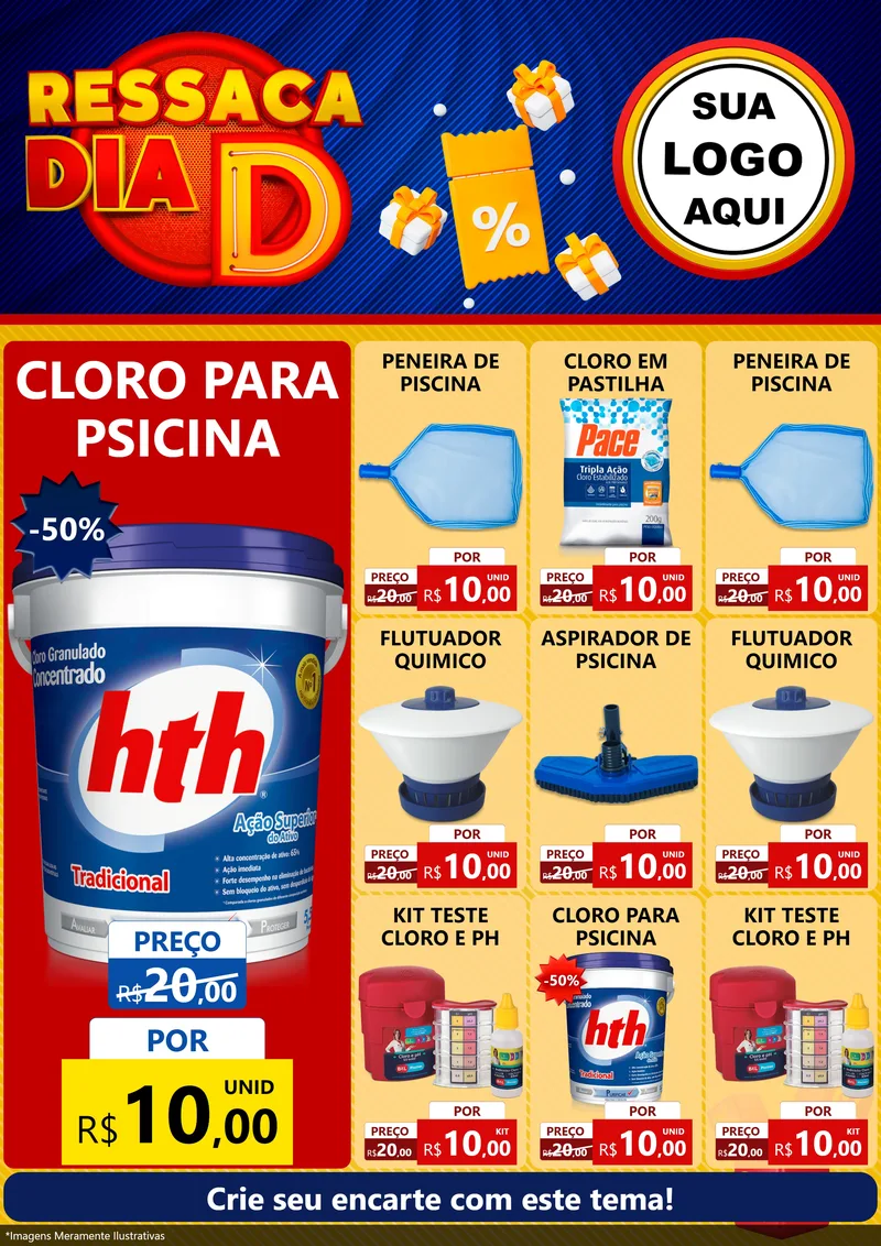 Modelo de Encarte para Encarte A4 Vertical com o tema Ressaca Dia D para Produtos para Piscina