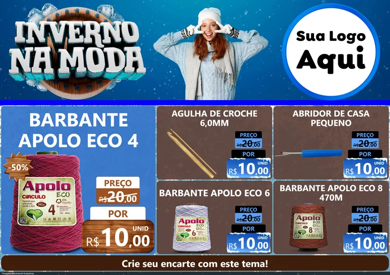 Modelo de Encarte para Encarte A4 Horizontal com o tema Inverno na Moda para Armarinho e Aviamentos