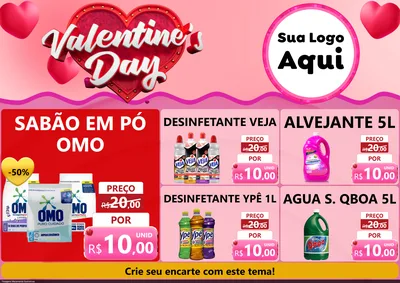 Modelo de Encarte para Encarte A4 Horizontal com o tema Valentine's Day para Produtos de Limpeza