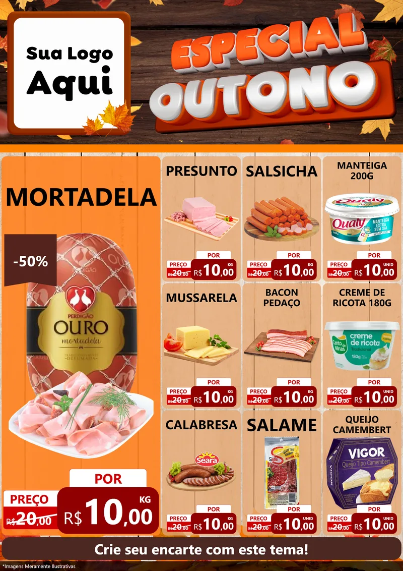 Modelo de Encarte para Encarte A4 Vertical com o tema Especial Outono para Frios e Laticínios