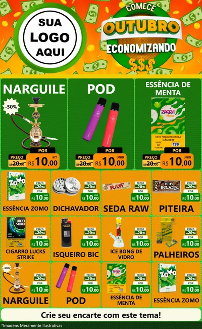 Modelo de Encarte para Encarte Grande com o tema Comece Outubro Economizando para Tabacaria