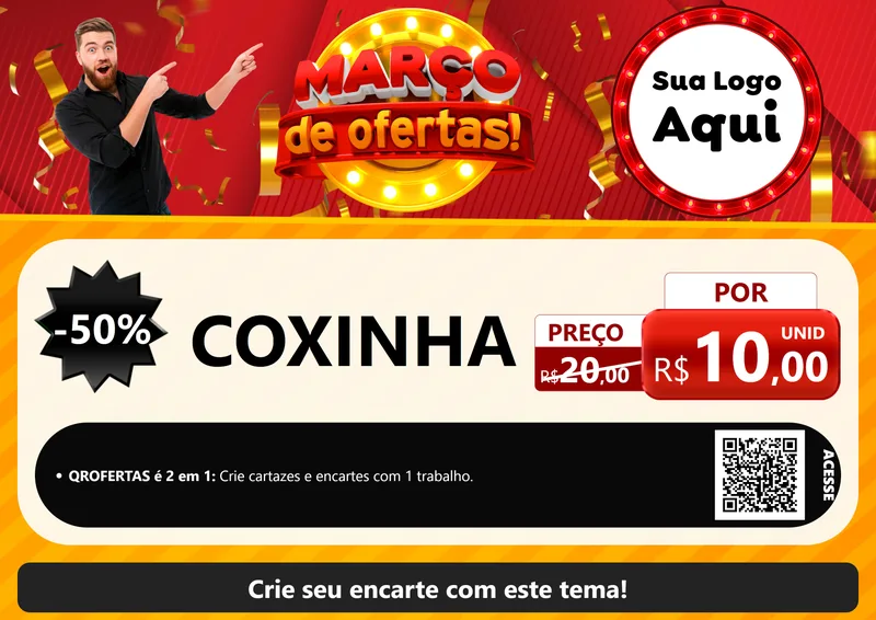 Modelo de Cartaz para Cartaz A4 Horizontal com o tema Março de Ofertas! para Salgadaria