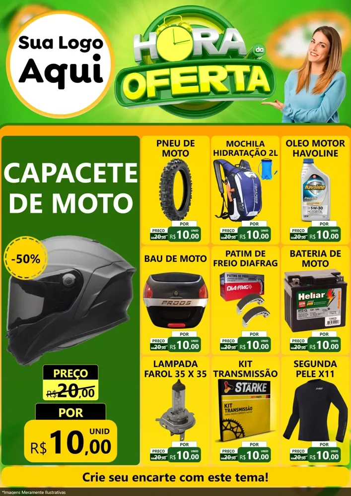 Modelo de Encarte para Encarte A4 Vertical com o tema Hora da Oferta para Moto peças