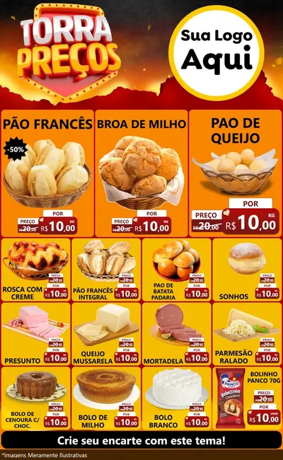 Modelo de Encarte para Encarte Grande com o tema Torra Preços para Padaria