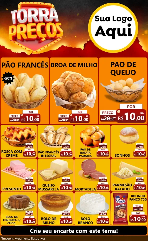 Modelo de Encarte para Encarte Grande com o tema Torra Preços para Padaria