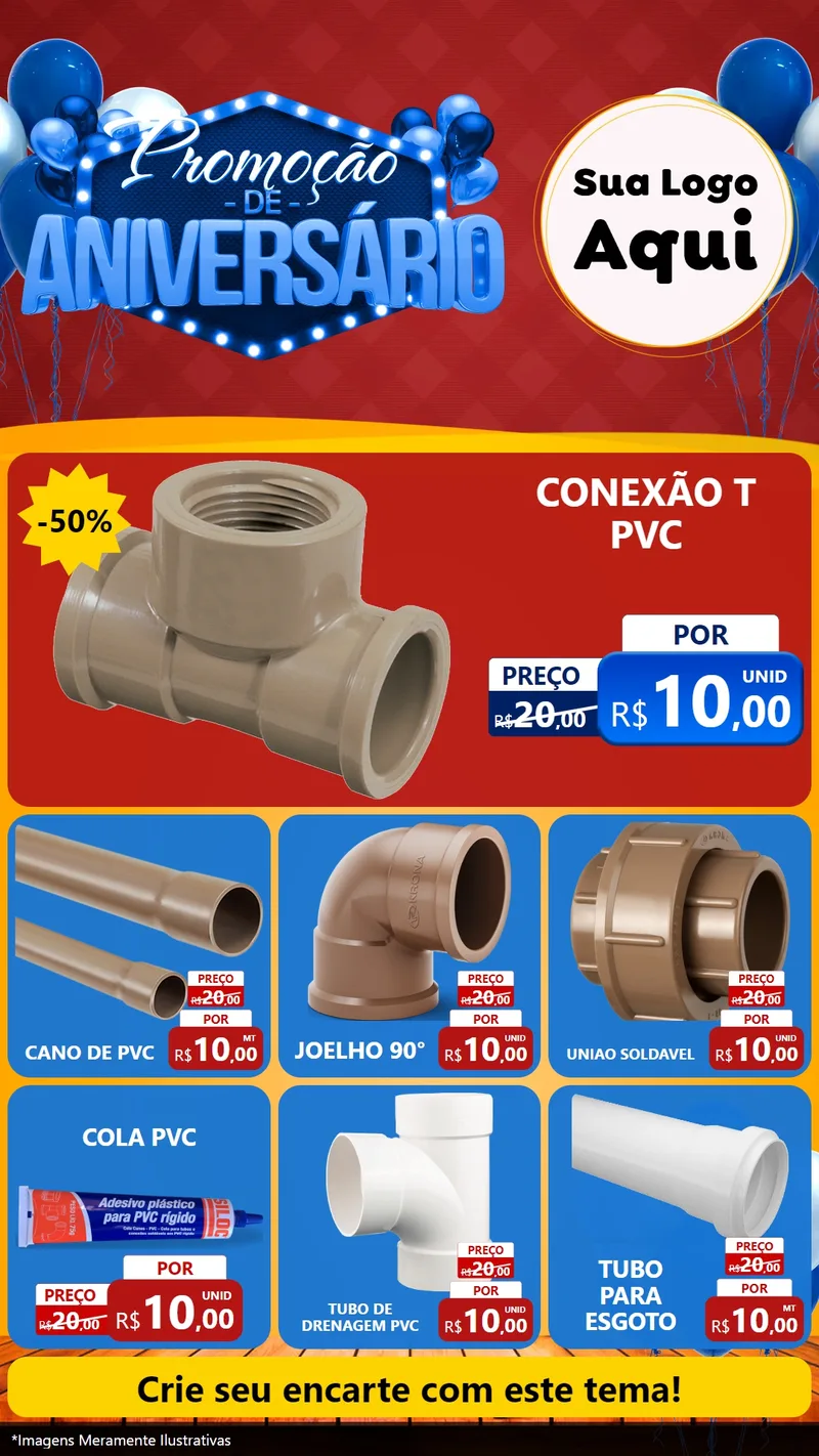 Modelo de Rede Social para Stories com o tema Promoção de Aniversário para Tubos e conexões