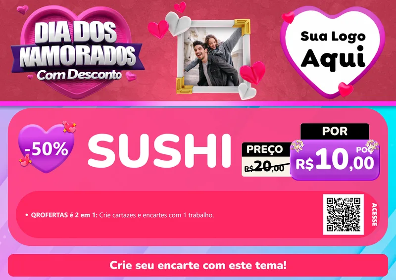 Modelo de Cartaz para Cartaz A4 Horizontal com o tema Dia Dos Namorados Com Desconto para Comida japonesa