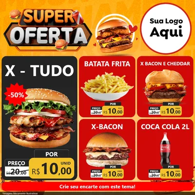 Modelo de Rede Social para Feed Facebook com o tema Super Oferta - Lanches para Hamburgueria