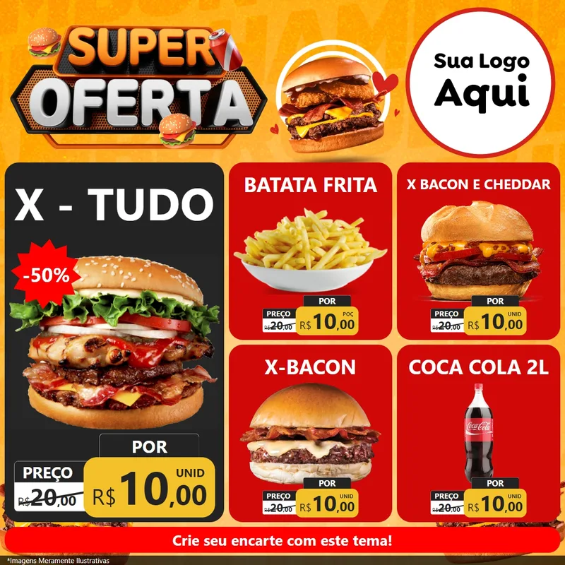 Modelo de Rede Social para Feed Facebook com o tema Super Oferta - Lanches para Hamburgueria
