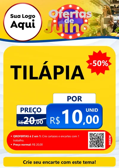 Modelo de Cartaz para Cartaz A4 Vertical com o tema Ofertas de Julho para Peixaria