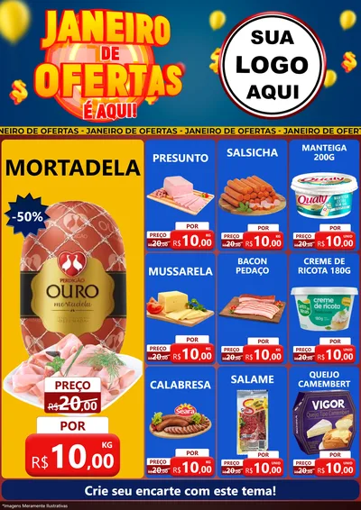 Modelo de Encarte para Encarte A4 Vertical com o tema Janeiro de Ofertas É Aqui! para Frios e Laticínios