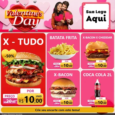 Modelo de Rede Social para Feed Facebook com o tema Valentine's Day para Hamburgueria