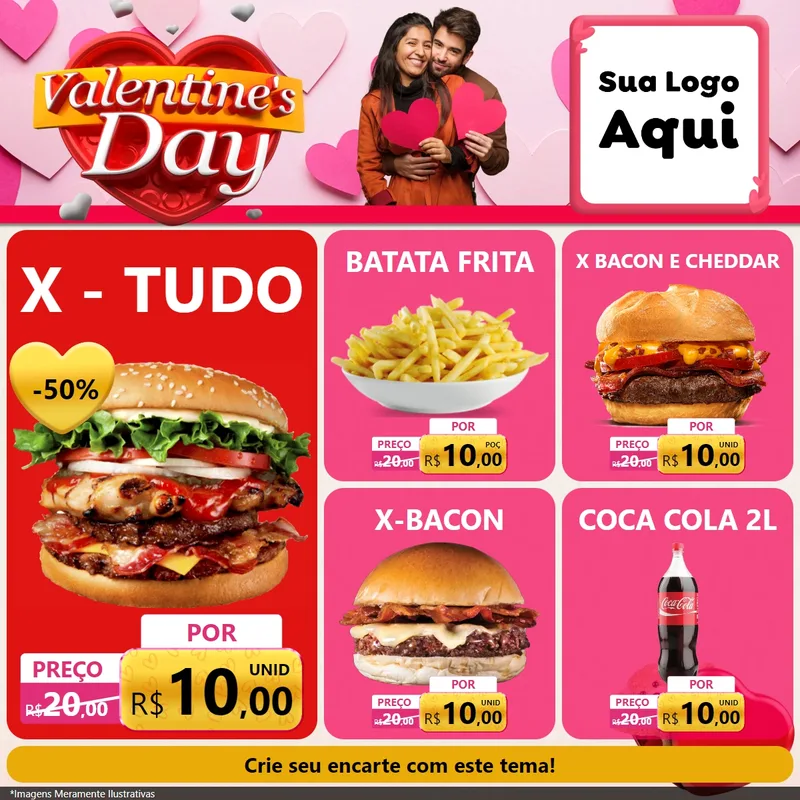 Modelo de Rede Social para Feed Facebook com o tema Valentine's Day para Hamburgueria