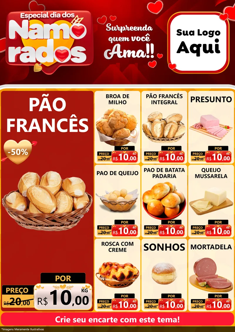 Modelo de Encarte para Encarte A4 Vertical com o tema Especial Dia dos Namorados para Padaria