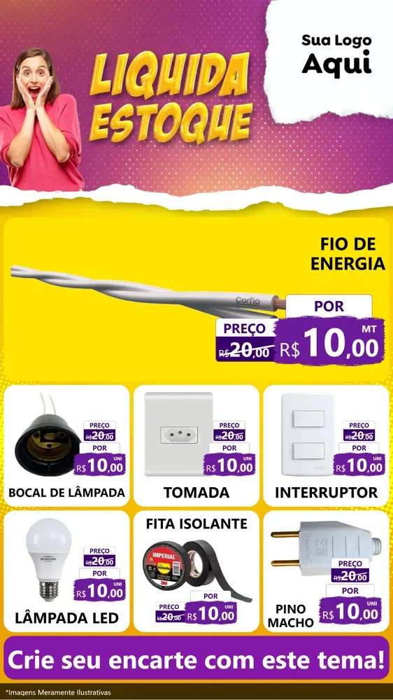 Modelo de Rede Social para Stories com o tema Liquida estoque para Materiais Elétricos