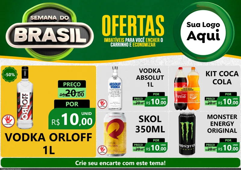 Modelo de Encarte para Encarte A4 Horizontal com o tema Semana do Brasil para Distribuidora de bebidas