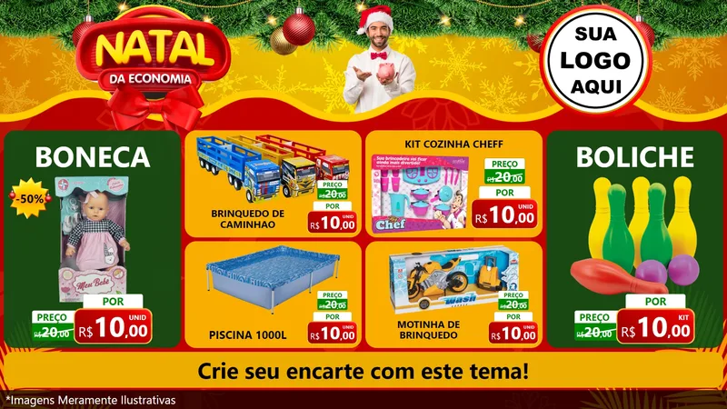 Modelo de TV para TV Horizontal com o tema Natal da Economia para Brinquedos