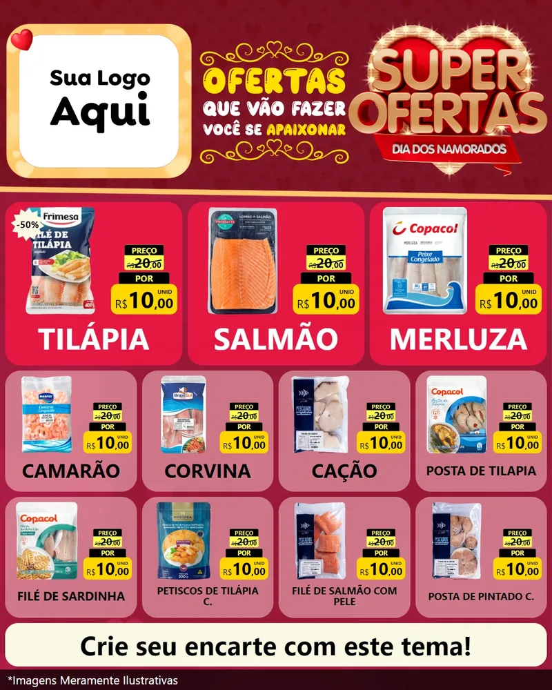 Modelo de Rede Social para Feed Instagram com o tema Dia dos Namorados para Peixaria