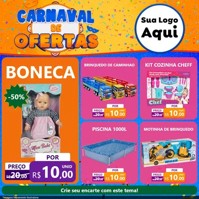 Modelo de Rede Social para Feed Facebook com o tema Carnaval de Ofertas para Brinquedos