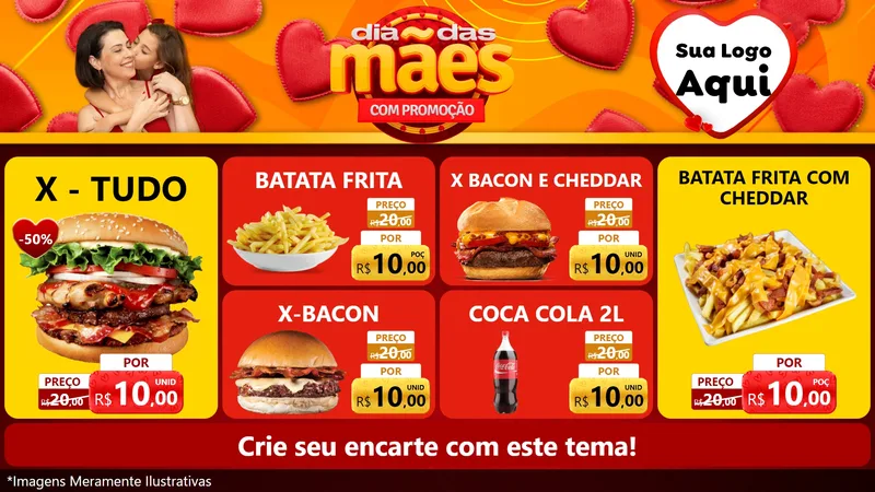 Modelo de TV para TV Horizontal com o tema Dia das Mães com Promoção para Hamburgueria