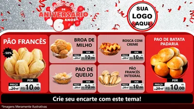 Modelo de TV para TV Horizontal com o tema Promoção de Aniversário - 6 Anos para Padaria