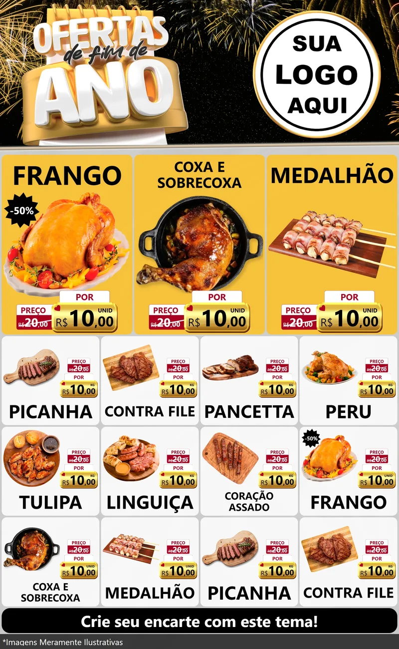 Modelo de Encarte para Encarte Grande com o tema Ofertas de Fim de Ano para Assados