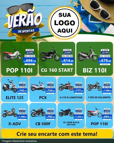 Modelo de Rede Social para Feed Instagram com o tema Verão de Ofertas para Concessionaria de Motos