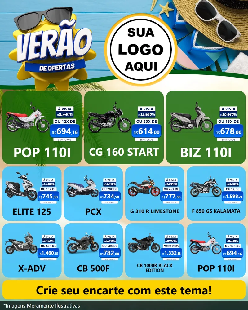 Modelo de Rede Social para Feed Instagram com o tema Verão de Ofertas para Concessionaria de Motos