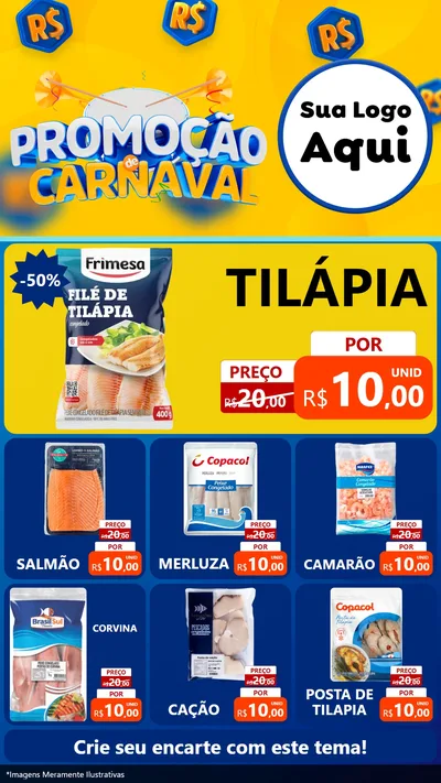 Modelo de Rede Social para Stories com o tema Promoção de Carnaval para Peixaria