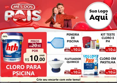 Modelo de Encarte para Encarte A4 Horizontal com o tema Mês dos Pais para Produtos para Piscina