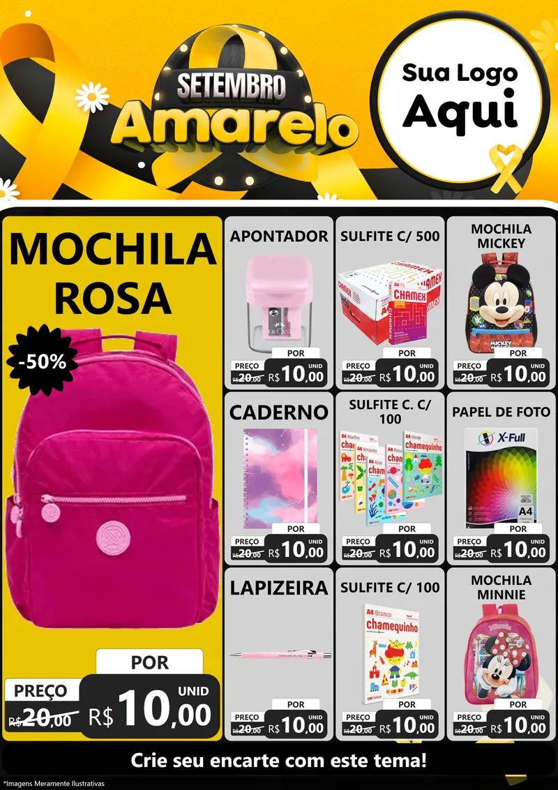 Modelo de Encarte para Encarte A4 Vertical com o tema Setembro Amarelo para Papelaria