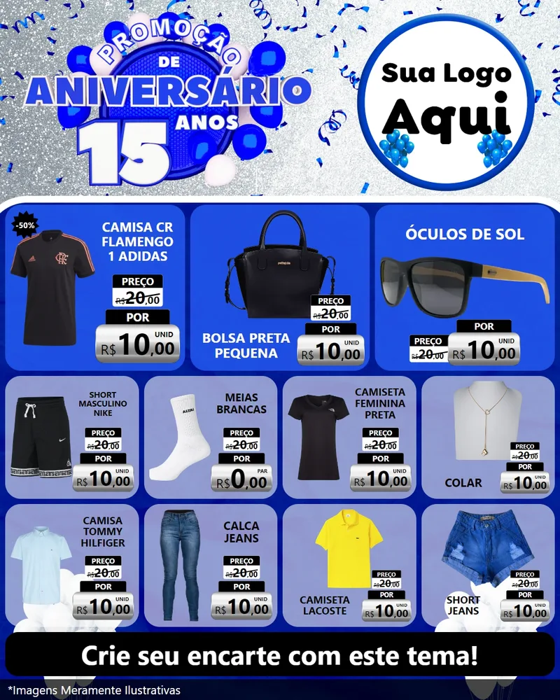 Modelo de Rede Social para Feed Instagram com o tema Promoção de Aniversário - 15 Anos para Roupas e acessórios