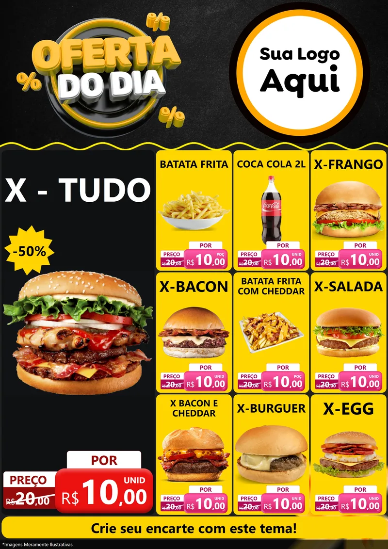 Modelo de Encarte para Encarte A4 Vertical com o tema Oferta Do Dia para Hamburgueria