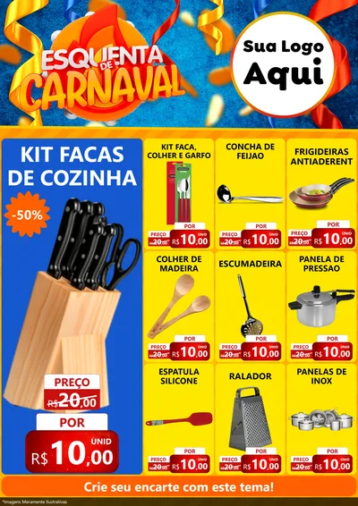 Modelo de Encarte para Encarte A4 Vertical com o tema Esquenta de Carnaval para Utilidades Domésticas