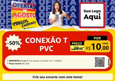 Modelo de Cartaz para Cartaz A4 Horizontal com o tema Ofertas de Agosto - Preços Incríveis para Tubos e conexões