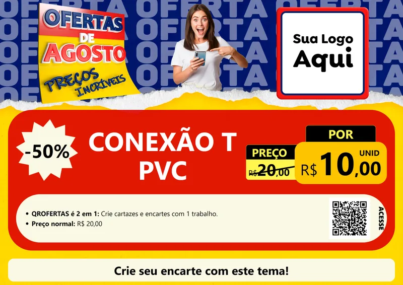 Modelo de Cartaz para Cartaz A4 Horizontal com o tema Ofertas de Agosto - Preços Incríveis para Tubos e conexões