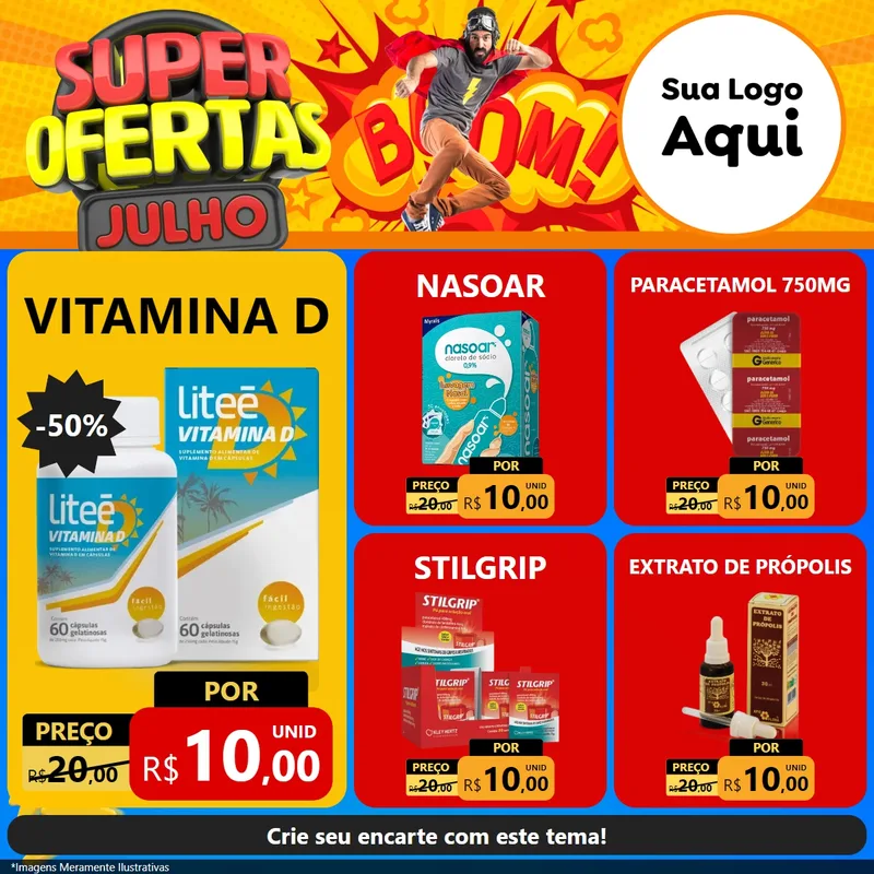 Modelo de Rede Social para Feed Facebook com o tema Super Ofertas Julho para Farmácia