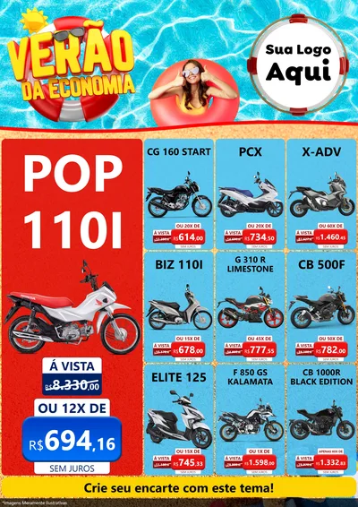 Modelo de Encarte para Encarte A4 Vertical com o tema Verão da Economia para Concessionaria de Motos