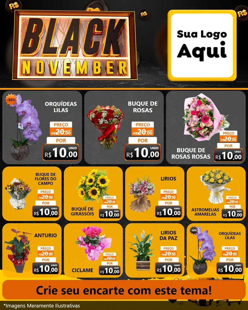 Modelo de Rede Social para Feed Instagram com o tema Black November para Floricultura e jardim