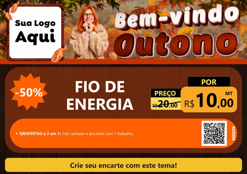 Modelo de Cartaz para Cartaz A4 Horizontal com o tema Bem-vindo Outono para Materiais Elétricos