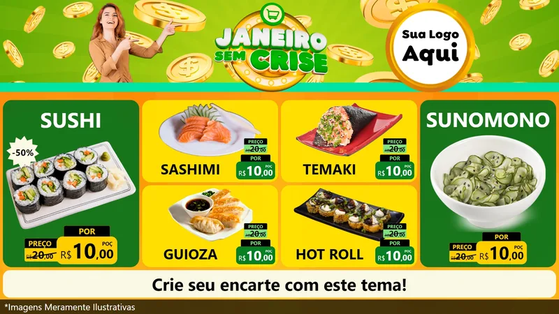 Modelo de TV para TV Horizontal com o tema Janeiro Sem Crise para Comida japonesa