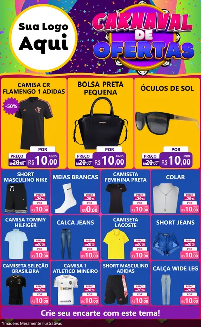 Modelo de Encarte para Encarte Grande com o tema Carnaval de Ofertas para Roupas e acessórios