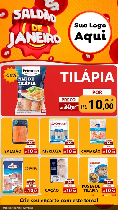 Modelo de Rede Social para Stories com o tema Saldão de Janeiro para Peixaria