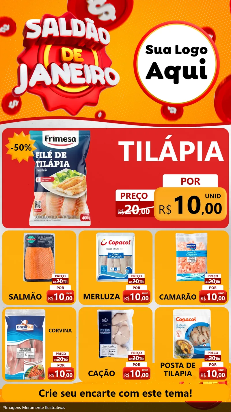 Modelo de Rede Social para Stories com o tema Saldão de Janeiro para Peixaria