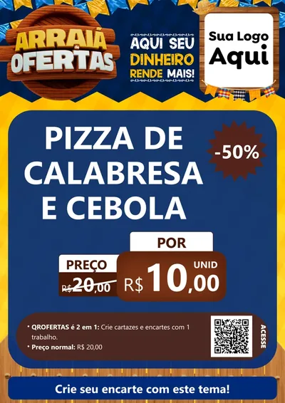 Modelo de Cartaz para Cartaz A4 Vertical com o tema Arraiá de Ofertas - Junina para Pizzaria